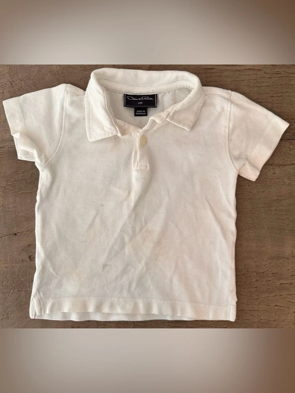 KIDS BABY OSCAR DE‎ LA RENTA DISTRESSED WHITE COTTON POLO SHIRT - 12 MONTH